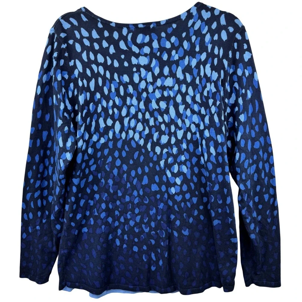 Chico's Sweater Women 2 Large Blue Navy Abstract Animal Print Ombre Pullover